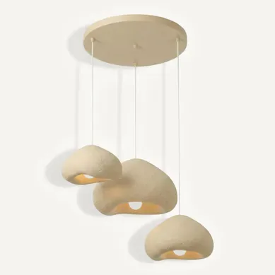Suspension Beige Design Organique 3 Abat-jour Noxis Suspension Beige Design Organique 3 Abat-jour Noxis