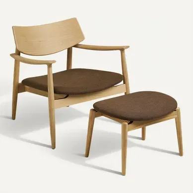Fauteuil Design Scandinave Chêne Clair Avec Repose-pieds Rotterdam
