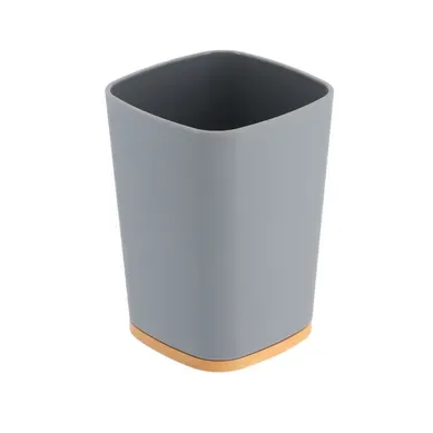 Gobelet Et Porte Brosse à Dents Gris Avec Base Bambou Gobelet Et Porte Brosse à Dents Gris Avec Base Bambou