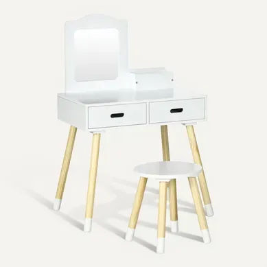 Coiffeuse Scandinave Enfant Avec Tabouret Samantha Pin Blanc
