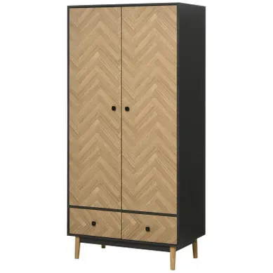 Armoire 2 Portes 2 Tiroirs 2 Barres Penderie 2 Niches Design Motif Chevrons