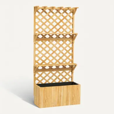 Jardinière Avec Treillis Haut H.177 Cm - 2 étagères, Support Haut - Bois Jardinière Avec Treillis Haut H.177 Cm - 2 étagères, Support Haut - Bois