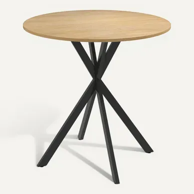 Table Ronde Bois Style Industriel Piètement Croisé Lea Aspect Chêne
