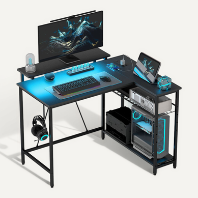Bureau D’angle Réversible LED Ahrsa Noir Bureau D’angle Réversible LED Ahrsa Noir