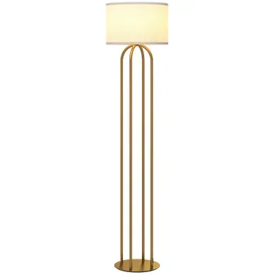 Lampadaire Métal Doré 4 Pieds Laddy Ton Doré Et Beige
