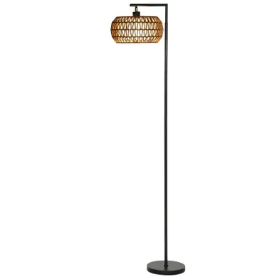 Lampadaire Vortan Ambiance Bohème Métal Noir Abat-jour Tressé Lampadaire Vortan Ambiance Bohème Métal Noir Abat-jour Tressé
