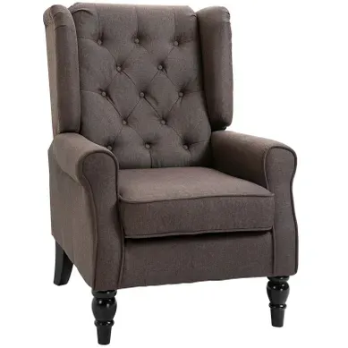Fauteuil Recaredo Chesterfield Capitonné Tissu Chocolat Pieds Bois élégant