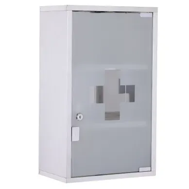 Armoire Herminio Sécurisée Médicaments 3 étagères Inox Argent Verrouillable Enfants Animaux