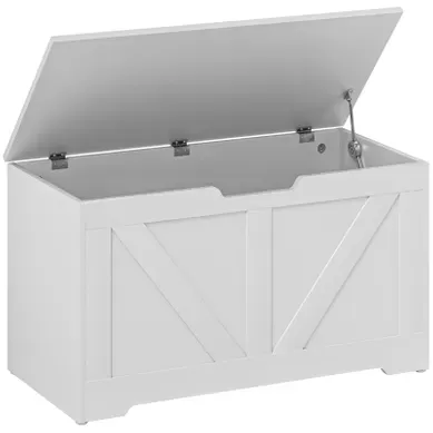 Coffre Fonterada Rangement Intérieur Style Rustique Banc Siège Blanc 100l Coffre Fonterada Rangement Intérieur Style Rustique Banc Siège Blanc 100l