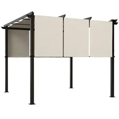 Pergola Sibylle 3 Toiles Rétractables Extérieur Contemporain Gris et Beige 3x3m Pergola Sibylle 3 Toiles Rétractables Extérieur Contemporain Gris et Beige 3x3m