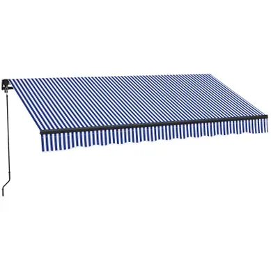 Store Pinecroft Rétractable Manuel Alu Polyester Bleu Blanc Terrasse Extérieur