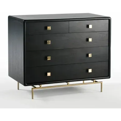 Commode En Bois Noir Et Métal Or 110x55x95 Commode En Bois Noir Et Métal Or 110x55x95