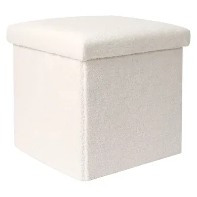 Pouf Coffre Pliable En Bouclette Blanc Pouf Coffre Pliable En Bouclette Blanc