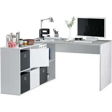 Bureau Avec Caisson Coloris Blanc Artic / Béton- Hauteur 74 X Longueur 136 X 139 Cm Bureau Avec Caisson Coloris Blanc Artic / Béton- Hauteur 74 X Longueur 136 X 139 Cm