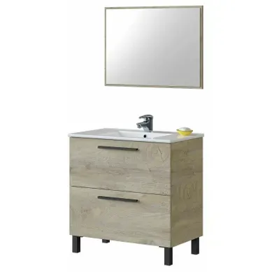 Meuble Salle De Bain Sous Vasque Avec 2 Tiroirs + 1 Miroir Coloris Alaska Chêne. Meuble Salle De Bain Sous Vasque Avec 2 Tiroirs + 1 Miroir Coloris Alaska Chêne.