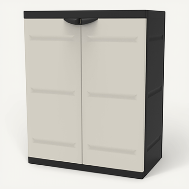 Armoire Basse 2 Portes Intérieur/extérieur Coloris Noir/taupe - L. 70 X P. 44 X H. 88 Cm Armoire Basse 2 Portes Intérieur/extérieur Coloris Noir/taupe - L. 70 X P. 44 X H. 88 Cm