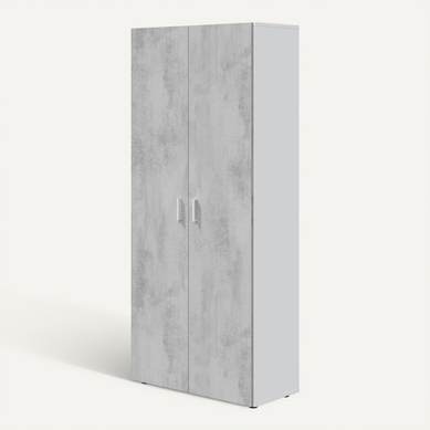Armoire  Meuble De Rangement coloris blanc mat et gris ciment - H. 182 X L. 80 Cm X P. 37 Cm