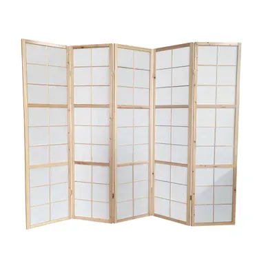 Paravent Japonais Bois Naturel, Séparateur De Pièce 5 Pans - Hauteur 175 Cm X Longueur 220 Cm Paravent Japonais Bois Naturel, Séparateur De Pièce 5 Pans - Hauteur 175 Cm X Longueur 220 Cm