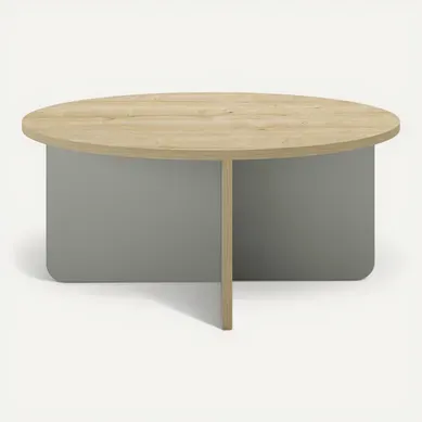 Table Basse, Table De Salon Ronde Aspect Bois Coloris Chêne, Pieds Coloris Vert