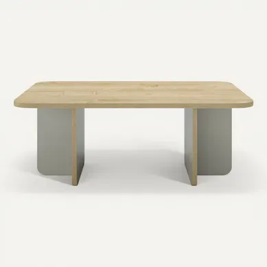 Table Basse, Table De Salon Rectangulaire Aspect Bois Coloris Chêne Et Pieds Coloris Vert