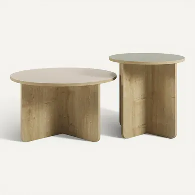 Set De 2 Tables Basses, Tables De Salon Aspect Bois Coloris Chêne, Vert