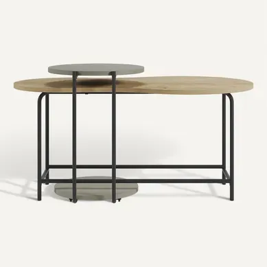 Set De 2 Tables Basses, Tables De Salon Aspect Bois Coloris Chêne, Vert Et Métal Coloris Noir