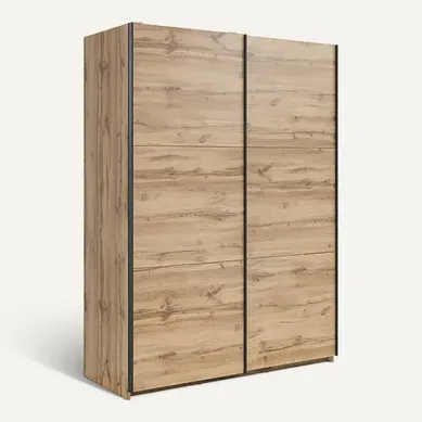 Armoire Placard à 2 Portes Coulissantes Coloris Chêne Wotan - L. 153,5 X P. 60 X H. 195,5 Cm