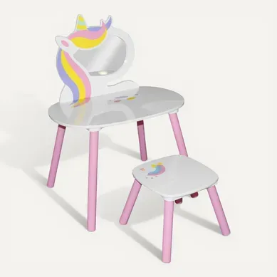 Coiffeuse Enfant Avec Miroir Et Tabouret Sweet Licorne En Mdf