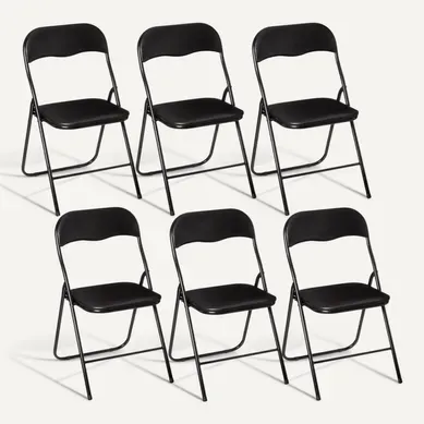 Lot De 6 Chaises Pliantes En Pvc - Noir Lot De 6 Chaises Pliantes En Pvc - Noir