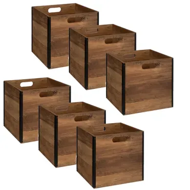 Lot De 6 Boîtes De Rangement Design En Mdf Effet Bois - Marron Et Noir Lot De 6 Boîtes De Rangement Design En Mdf Effet Bois - Marron Et Noir