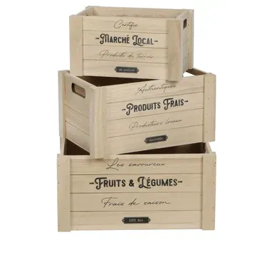 Lot De 3 Caisses Rectangulaires En Bois Décoré - Beige Lot De 3 Caisses Rectangulaires En Bois Décoré - Beige