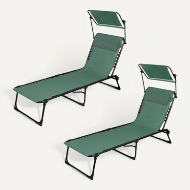 Lot De 2 Bains De Soleil Avec Parasol Et Coussin - Thé Vert Lot De 2 Bains De Soleil Avec Parasol Et Coussin - Thé Vert
