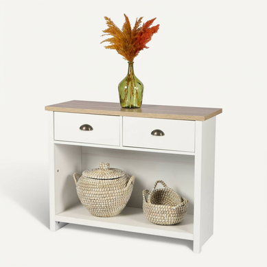 Console 2 Tiroirs Et 1 Niche De Rangement En Bois Hanoi - Blanc Console 2 Tiroirs Et 1 Niche De Rangement En Bois Hanoi - Blanc