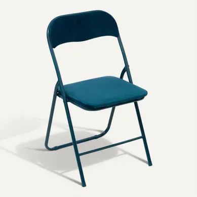 Chaise Pliante Effet Velours - Bleu Chaise Pliante Effet Velours - Bleu