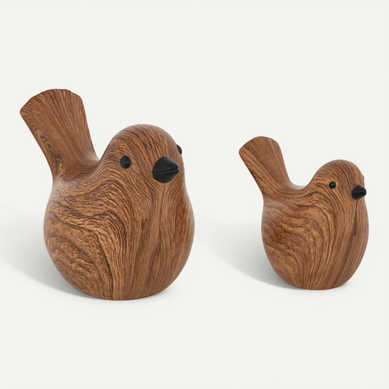 Ensemble De 2 Oiseaux En Céramique Imitation Bois - Marron