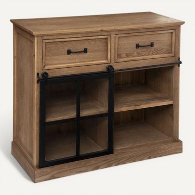 Buffet Avec Porte Coulissante En Verre Danik - Marron Et Noir Buffet Avec Porte Coulissante En Verre Danik - Marron Et Noir