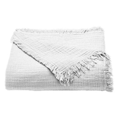 Couvre Lit à Franges "brehat" Gaze De Coton Stonewashed Toison D'or - Blanc - 270x250 Cm