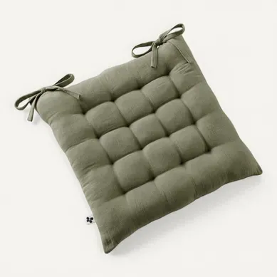 Assise Matelassée 16 Points "gaïa" 40 X 40 Cm "gaze De Coton" - Vert Foncé - 40x40 Cm Assise Matelassée 16 Points "gaïa" 40 X 40 Cm "gaze De Coton" - Vert Foncé - 40x40 Cm