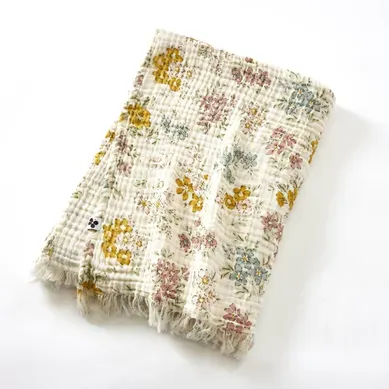 Plaid 130 X 160 Cm Quadruple Gaze De Coton Fleurie – Ava Plaid 130 X 160 Cm Quadruple Gaze De Coton Fleurie – Ava