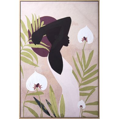 Tableau Femme Touche Végétale élégante Pour Salon - 80 X 120 Cm