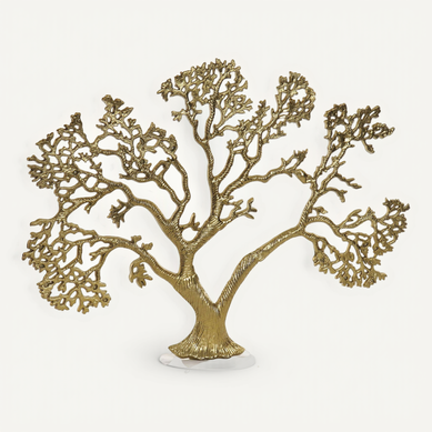 Arbre Décoratif Doré En Aluminium Sur Socle Marbre Blanc Chic
