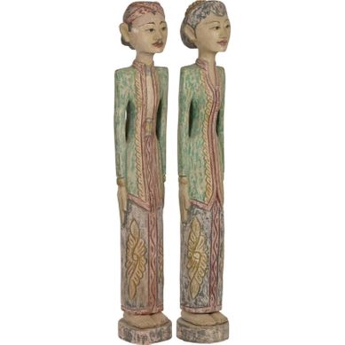Statue Décorative En Bois Sculpté Finition Polychrome Artisanale