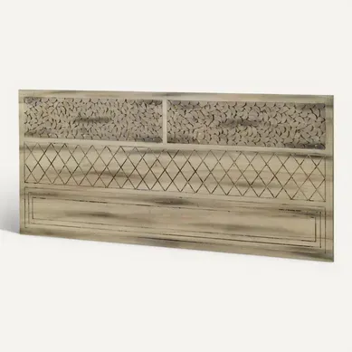 Tête De Lit Bois Naturel Sculpté Effet Greywash Mural