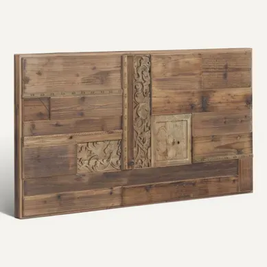 Tête De Lit En Bois Naturel Sculpté Style Rustique