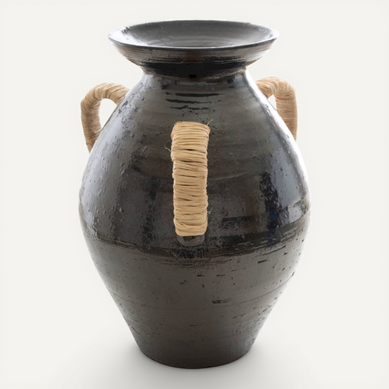 Vase Décoratif Céramique Noir Poignées Corde Artisanale Vase Décoratif Céramique Noir Poignées Corde Artisanale