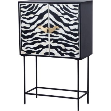 Buffet Bois Acacia Et Os Motif Zèbre Sur Pied Métal Doré