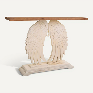 Console Bois Sculpté Esprit Vintage Ailes D'ange élégante Console Bois Sculpté Esprit Vintage Ailes D'ange élégante