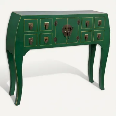 Console Art Déco Verte Métal 4 Tiroirs 2 Portes élégance Salon Console Art Déco Verte Métal 4 Tiroirs 2 Portes élégance Salon