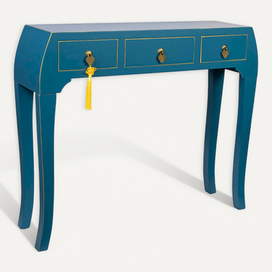 Console Art Déco Bleu Métal Avec Trois Tiroirs élégants Console Art Déco Bleu Métal Avec Trois Tiroirs élégants