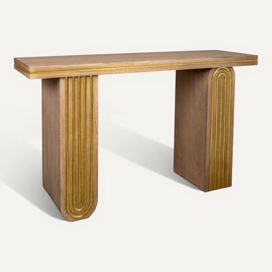 Console Art Déco Bois Naturel Et Métal Doré Style élégant Console Art Déco Bois Naturel Et Métal Doré Style élégant